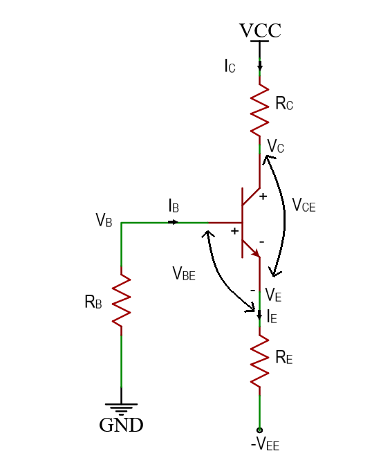 Circuit diagram showing an emitter bias design. 
