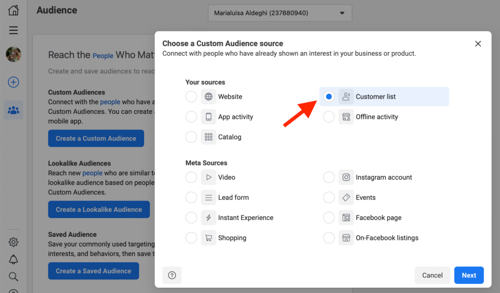 create Custom Audiences based on Customer List