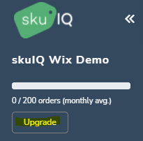 wix demo upgrade button highlighted sku iq left hand side navigation panel