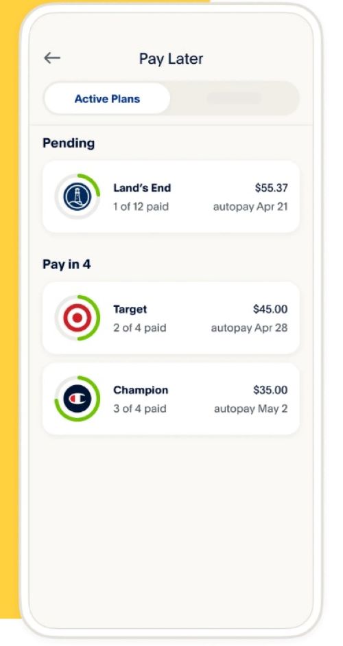 View of PayPal Pay in 4 user dashboard