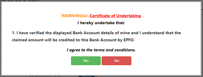 Undertaking for EPF withdrawal