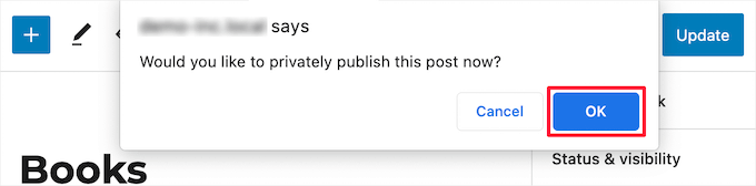 Confirme a página privada do WordPress