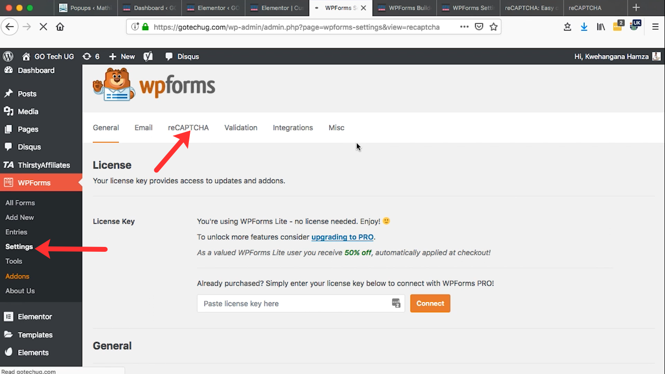 add recaptcha to wordpress wpforms