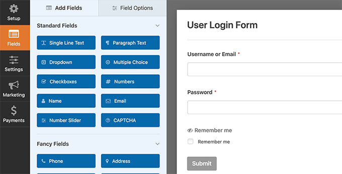 Editar formulário de login