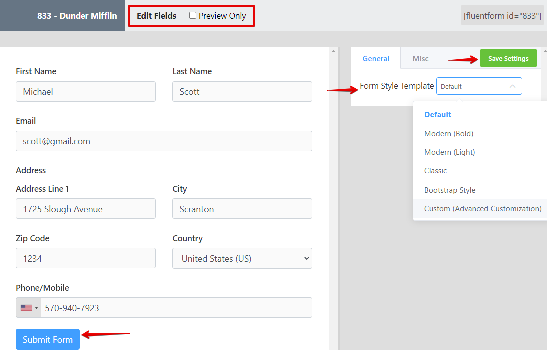 how do I bring form entries in WordPress tables