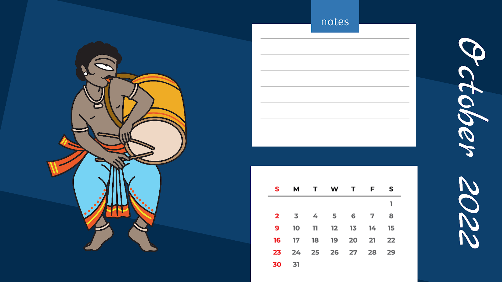 Customized Calendar October month with DrawHipo's Art of Bengal Illustrations  