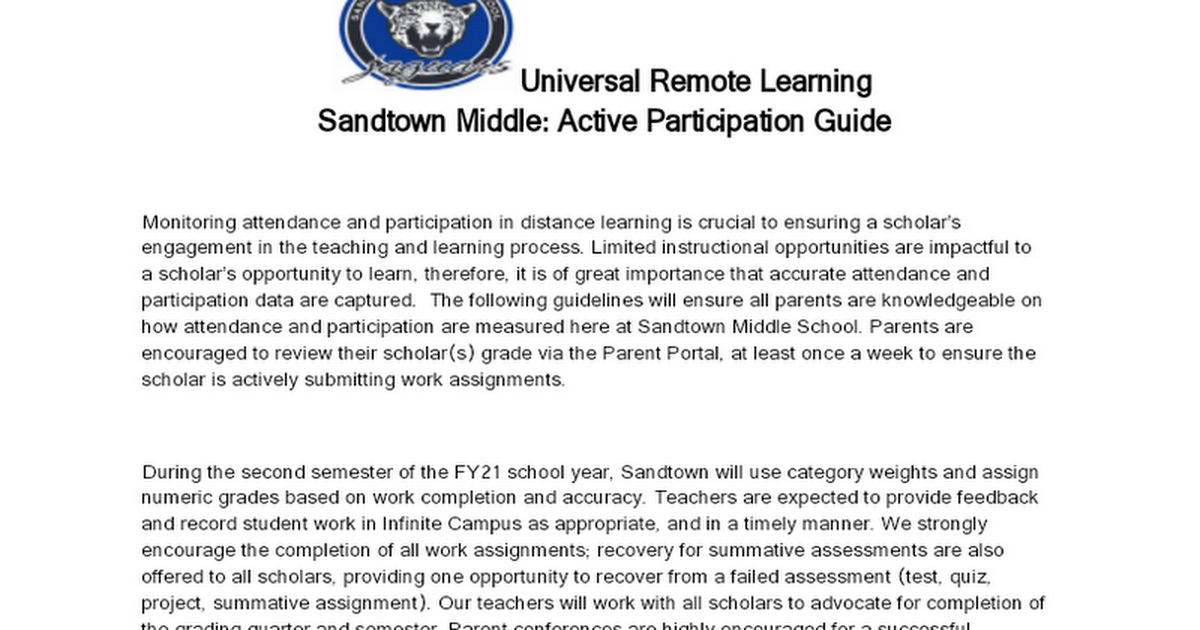 Universal Remote Learning-Active Participation Guide Summary SMS-Parents and Stakeholders 1.11.21