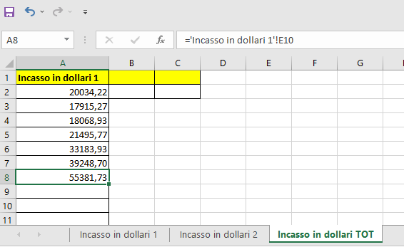 Inserire un riferimento a un altro foglio di lavoro 2