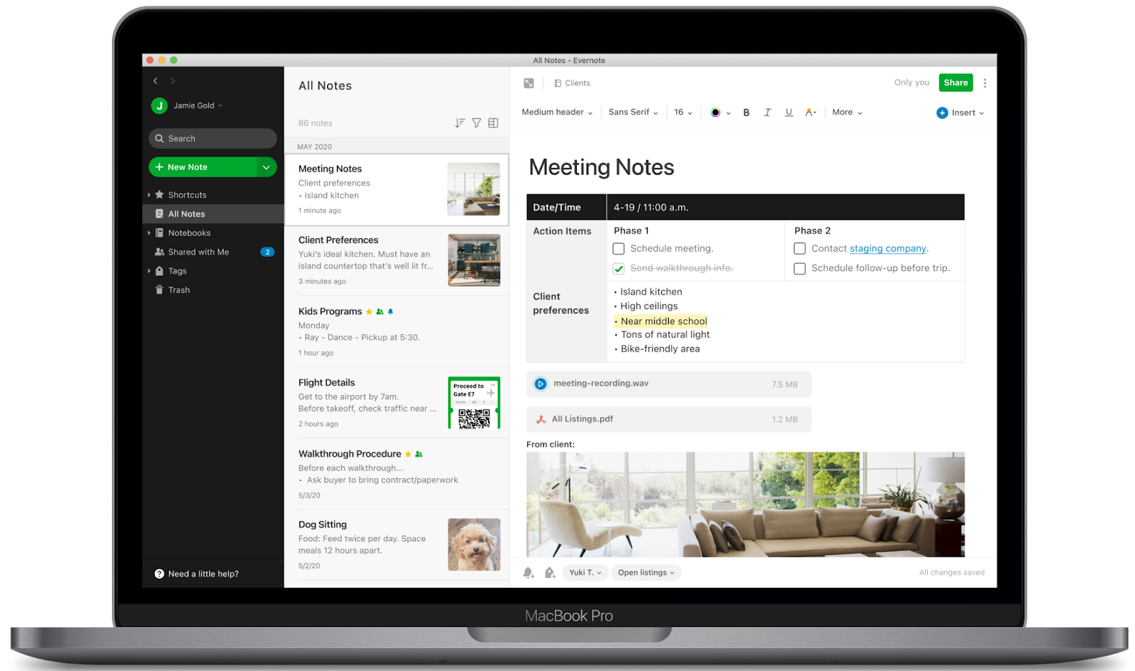 Evernote app interface