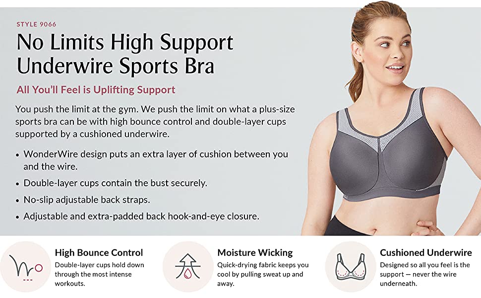 9066 no limits high support underwire sports bra curvy plus size lady womens sport bra