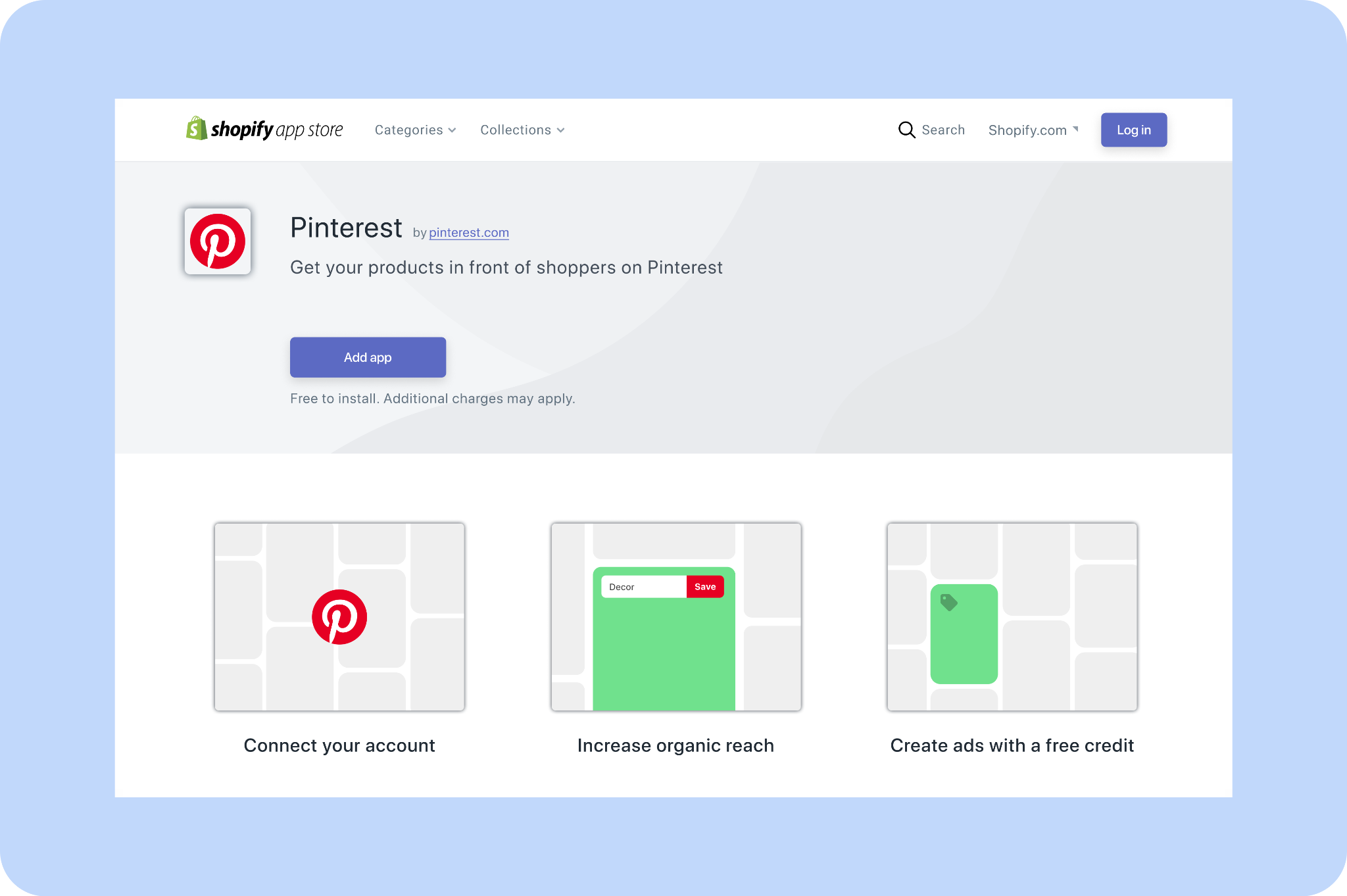 Stylized image of the Pinterest app on the Shopify app store