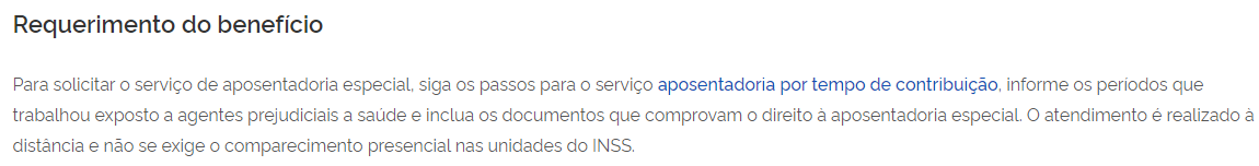 Requerimento do benefício de aposentadoria especial