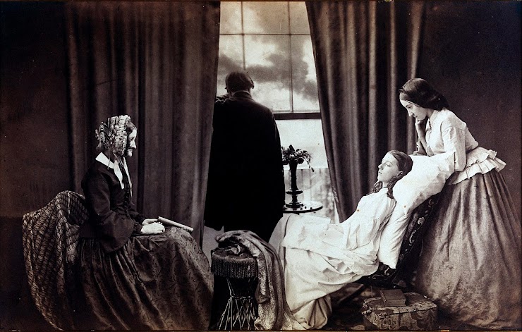 "Els últims instants", fotografia de 1858  feta a partir de 5 negatius per Henry Peach Robinson, pare teòric del pictorialisme. 