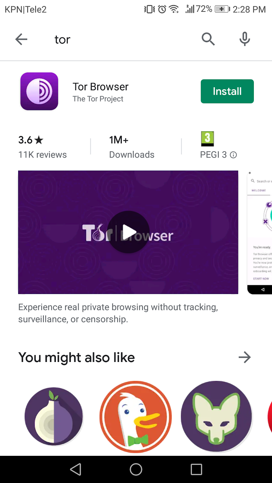 Tor Browser on GooglePlay store