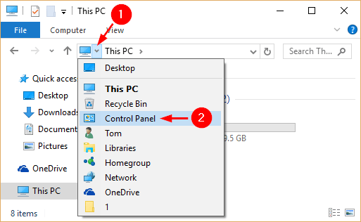 Click Drop-down Arrow in File Explorer 