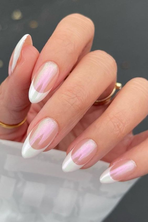 The gorgeous nude tone of the french nail design