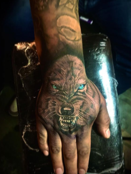 Angry Wolf Tattoo On Hand