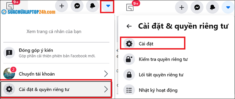 Truy cập Cài đặt của Facebook