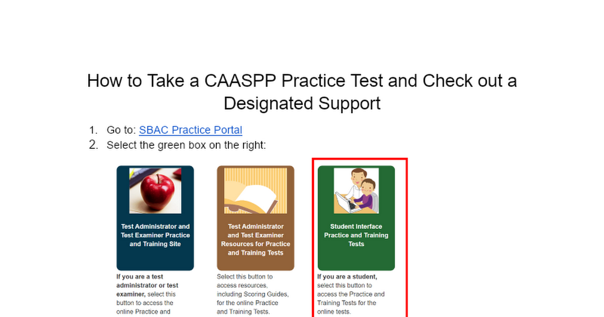 PCA How to Take a Practice Test and Check out a Designated Support