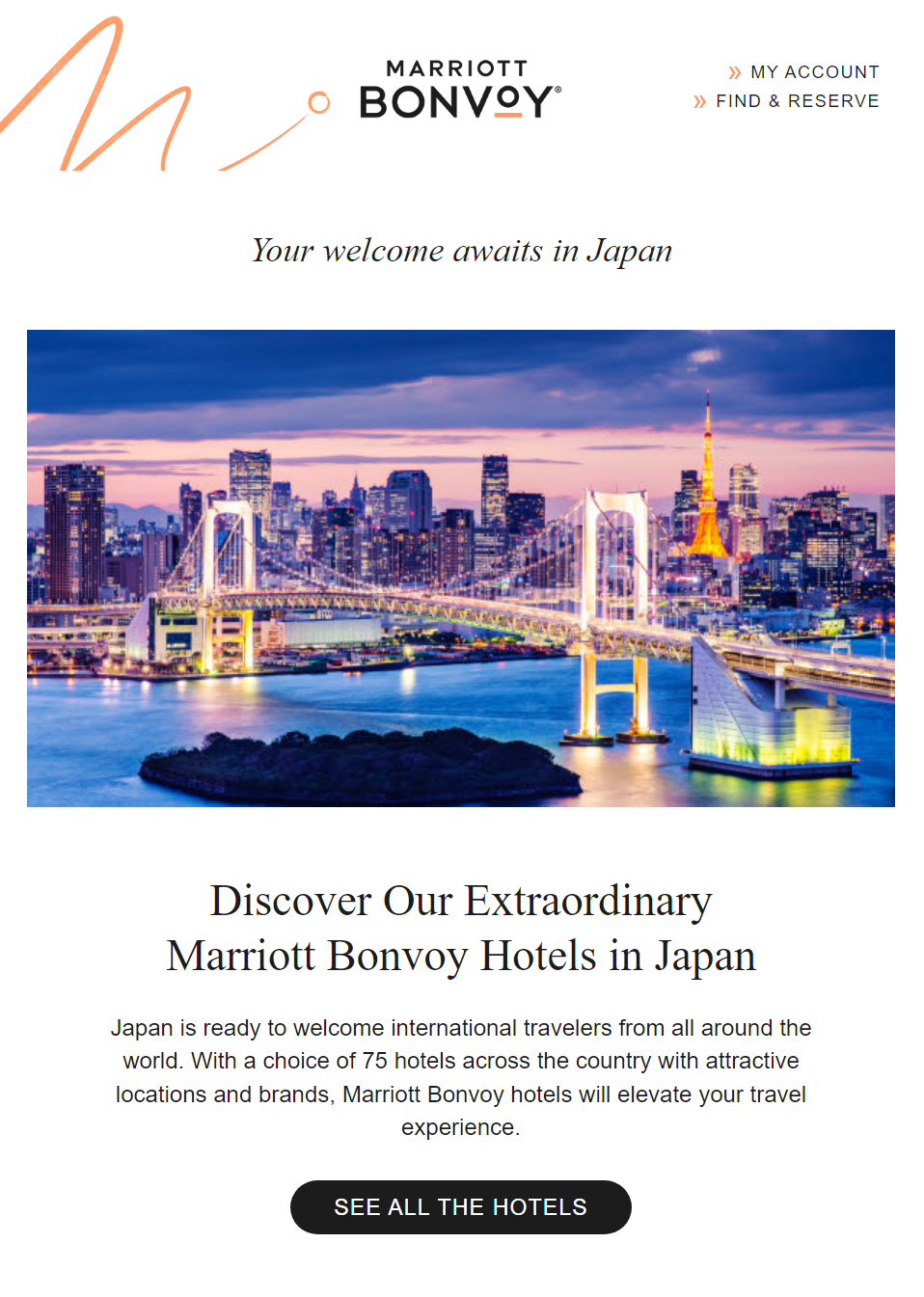 Email marketing copy example from Marriott Bonvoy