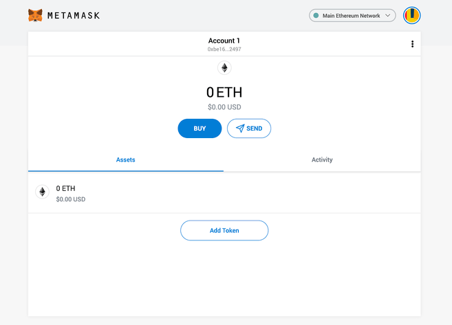 Ví MetaMask mới được khởi tạo.