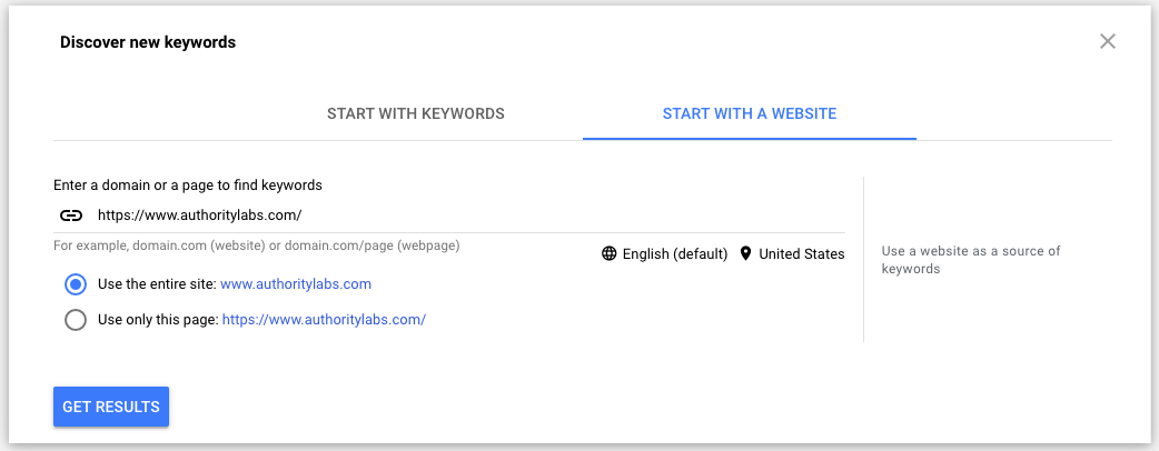find keywords by domain in google keyword planner