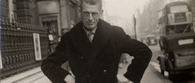 Photograph of Samuel Beckett taken by a street photographer outside Burlington House in Piccadily, ca. 1954. Photo courtesy University of Texas at Austin
