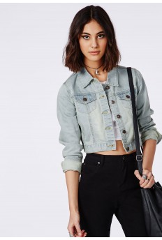 Rakita Vintage Acid Wash Cropped Denim Jacket