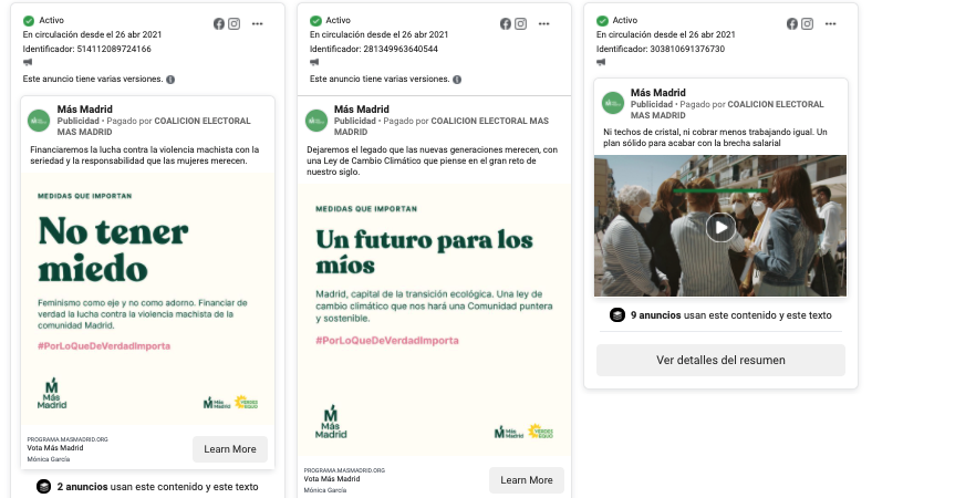 publicidad en redes Más Madrid