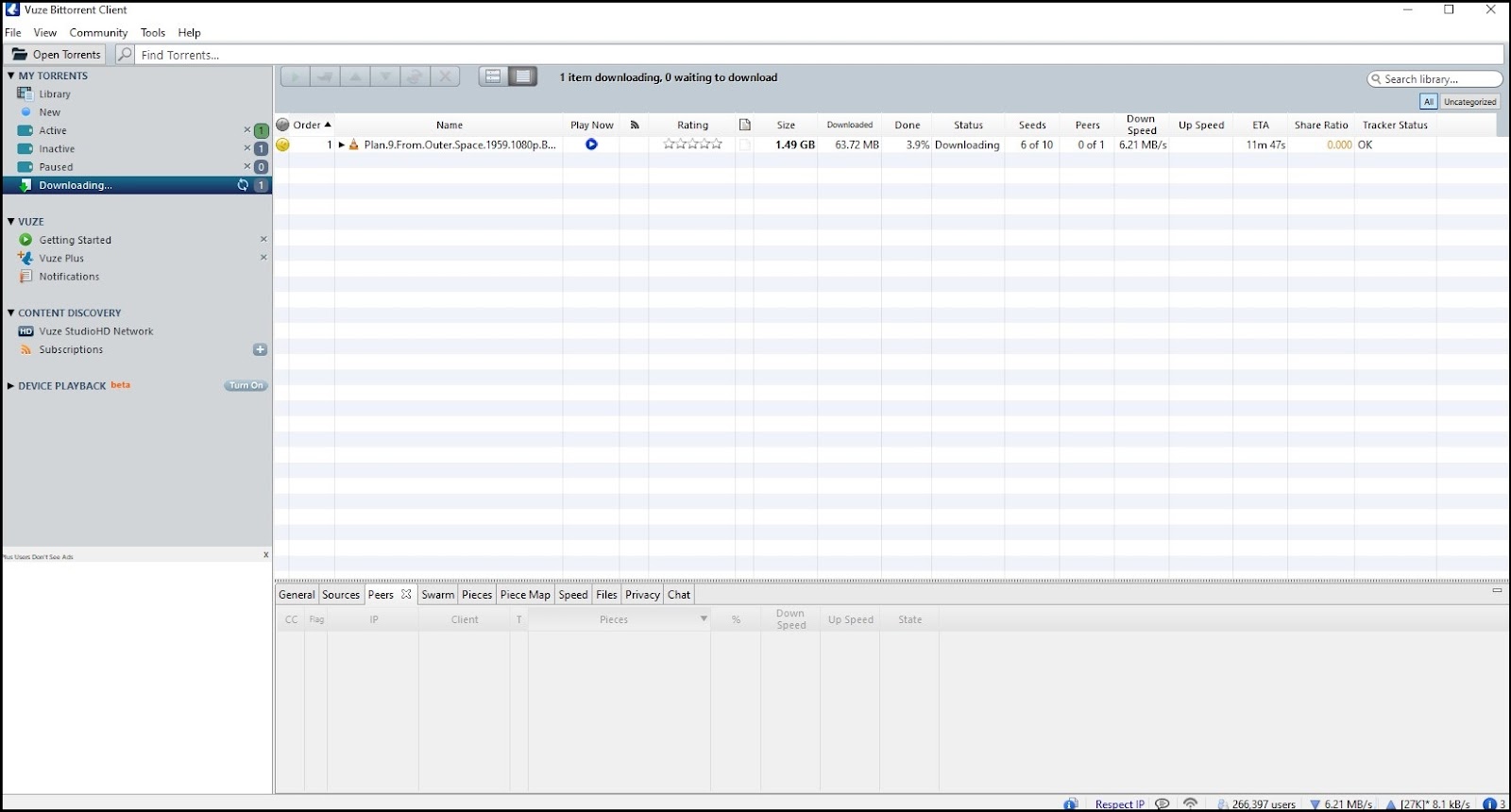 Vuze Torrent Client Interface