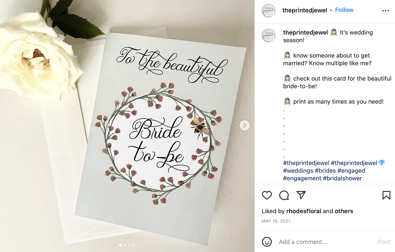 wedding card for the bride-to-be Instagram post