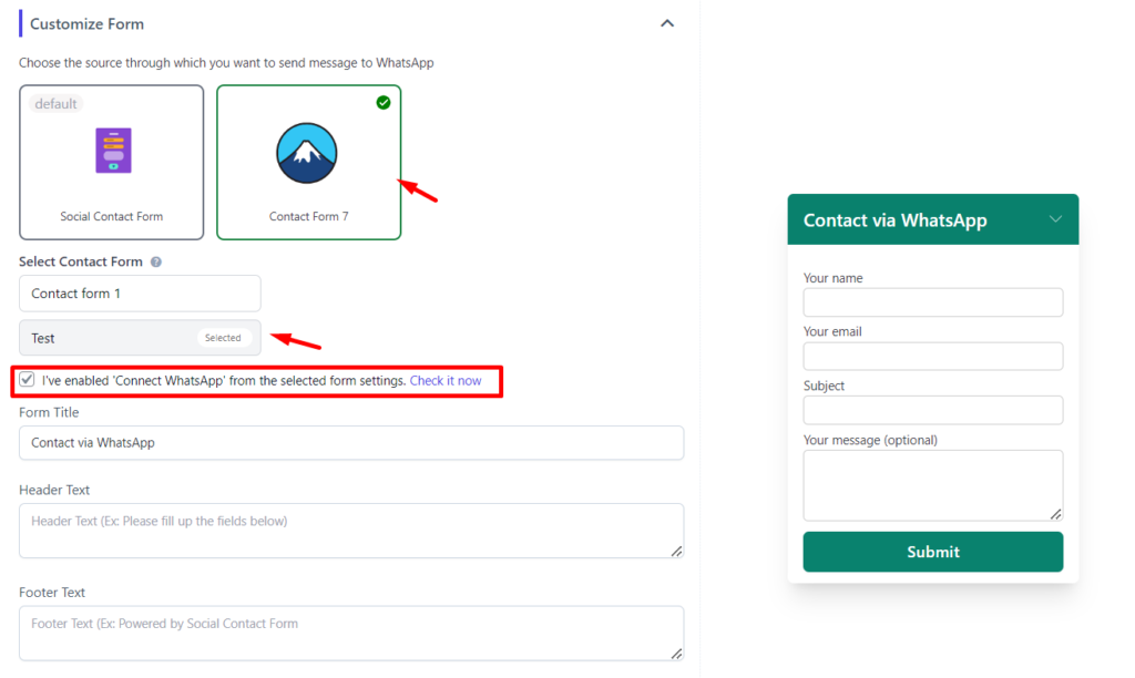 How to send Contact Form 7 form entries to WhatsApp