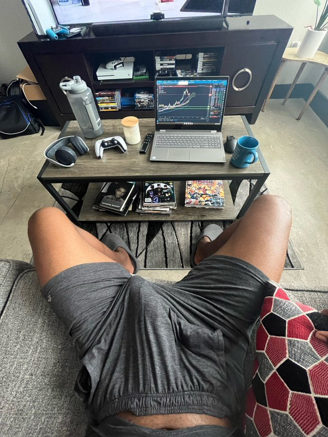 Marshall Price playing video games on his playstation 5 in his grey boxers stuffed with his thick fat black cock visible in the frame