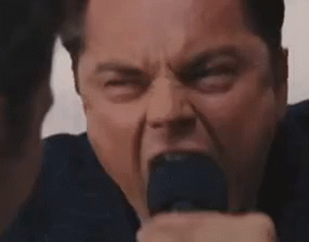 gif of leonardo dicaprio being angry in the 'Wolf of Wallstreet' movie