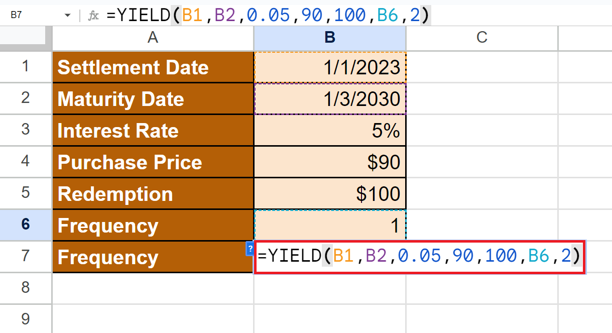 YIELD Function in Google Sheets