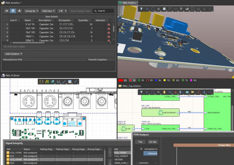 Screenshot of multiple CAD circuit tools in Altium Designer