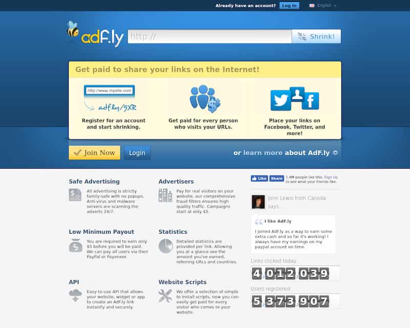 AdFly - free URL shortening tool