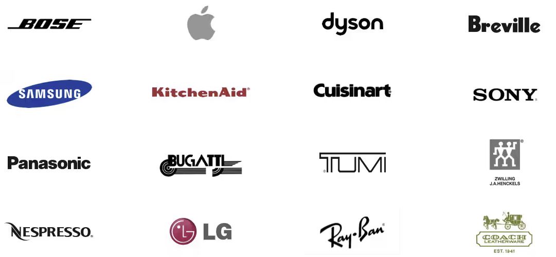 Logos of various brands on a white background.