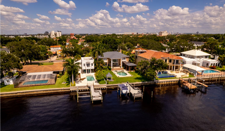 Luxury waterfront homes on Davis Island in Tampa, FL.