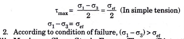Maximum Principal Shear Stress Theory (Guest's or Tresca's Theory)