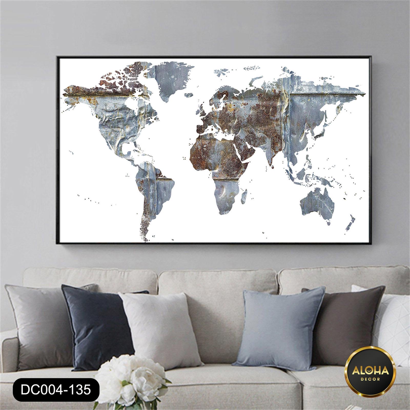 tranh decor phòng khách chủ đề bản đồ thế giới