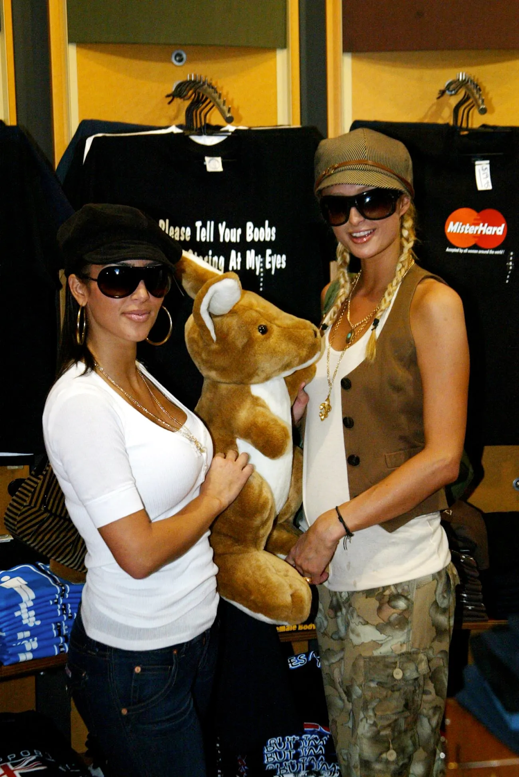 Kim Kardashian and Paris Hilton in early 2000s bug-eye sunglasses