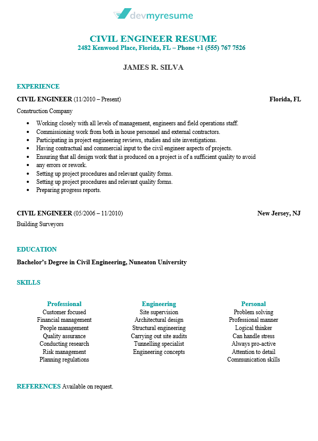 Devmyresume sample resume