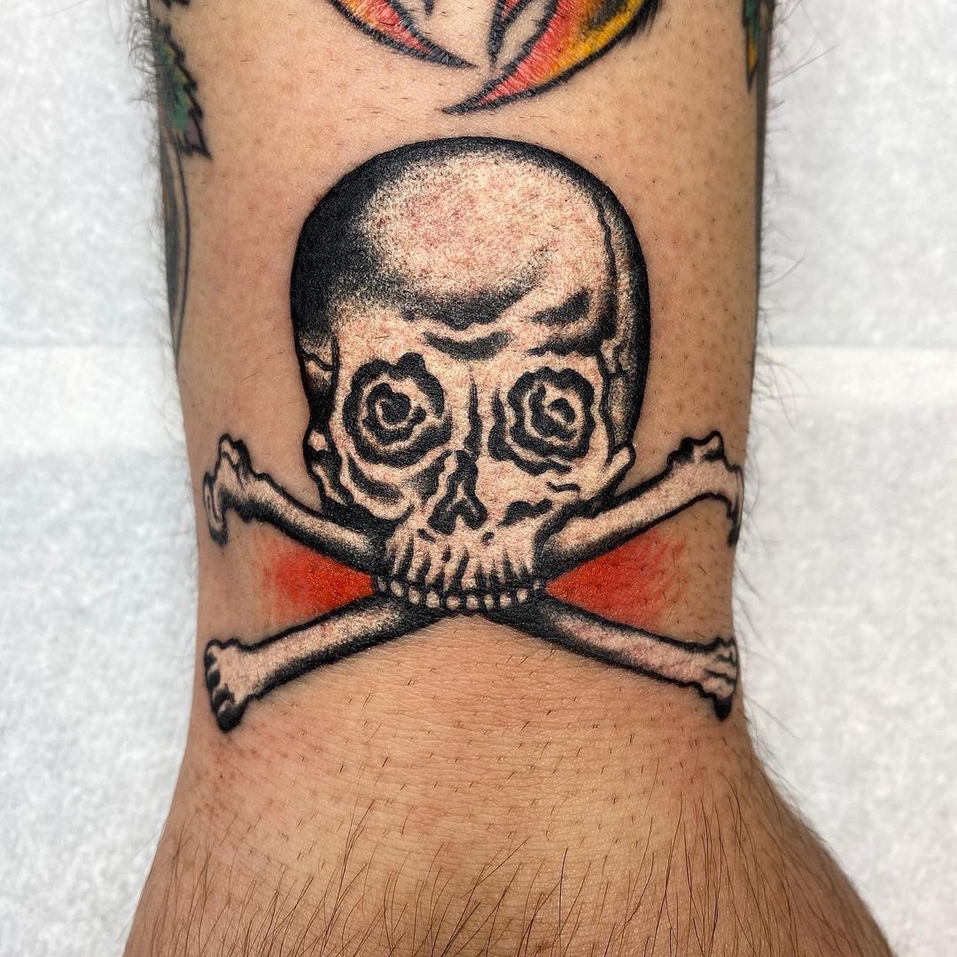 Pastel Black Ink Skull Wrist Tattoos For Men