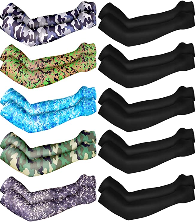 Boao 10 Pairs UV Protection Cooling Arm Sleeves Anti-Slip Ice Silk Arm Cover for Men (6 Colors)