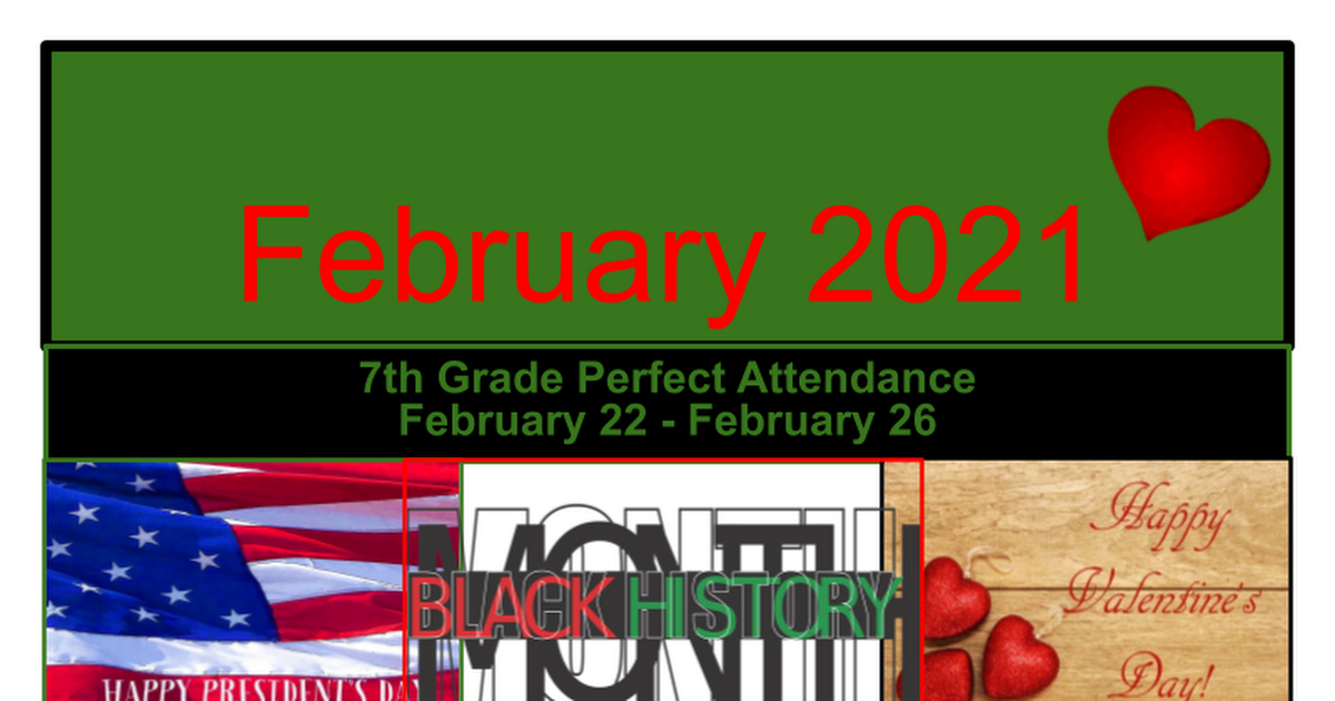 Perfect Attendance 7th grade February 22-26 