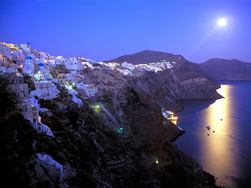 Moonrise Over Santorini