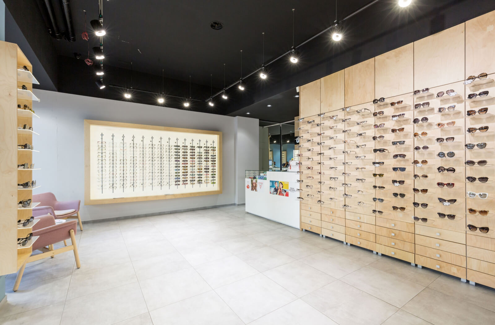A minimalist Optical shop with a variety of Korean style eyeglasses to choose from